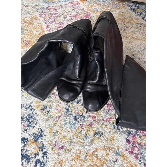 B Makowsky Leather Over The Knee Fold over Black Boots Sz 9 Inside Zip Soft ?Vtg - Picture 6 of 7